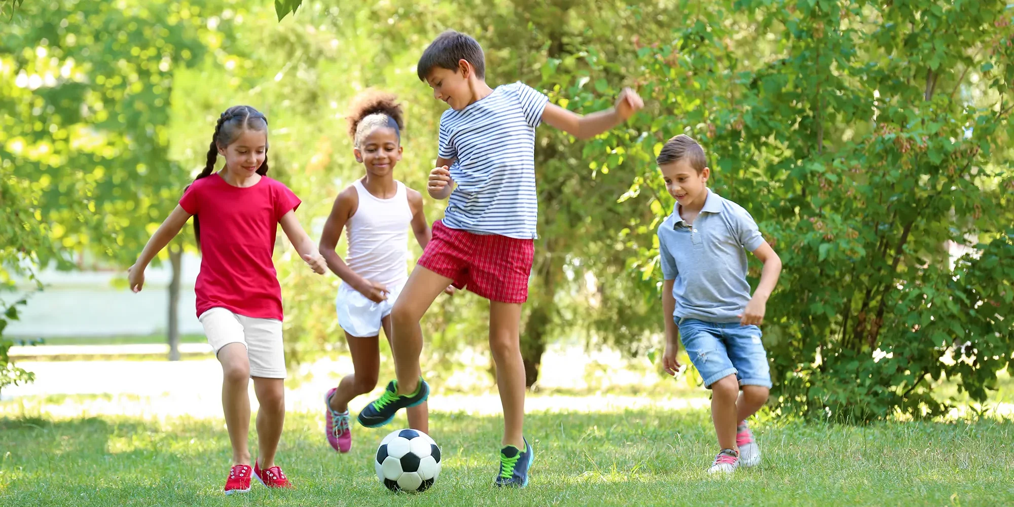 children playing football
